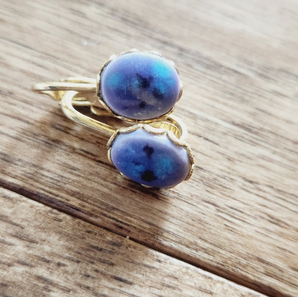 Vintage necklace purple/blue and gold tone pendant with earring set - Picture 2 of 5